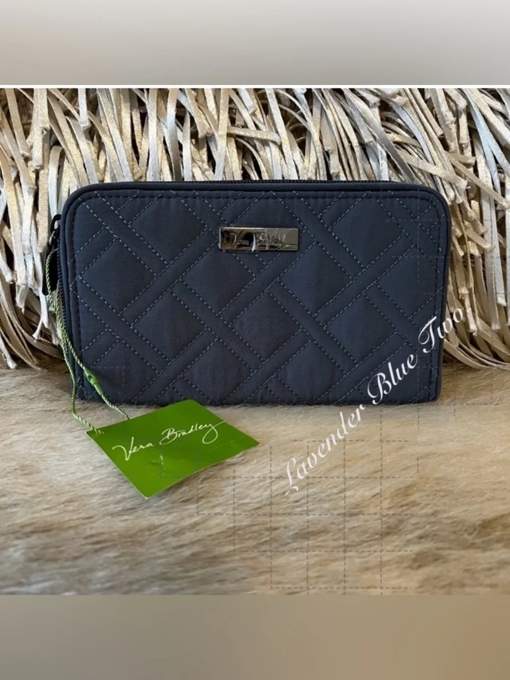 New VERA BRADLEY Charcoal Light Gray Zip Around Accordion Long Wallet Microfiber